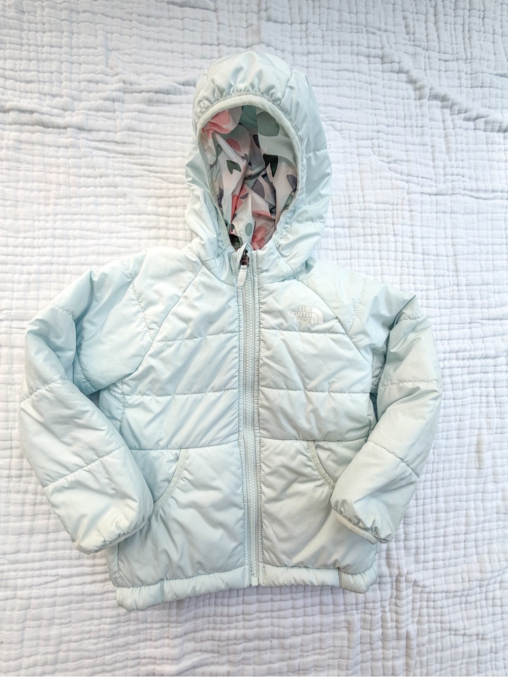 The North Face Toddler 4T Reversible Puffer Jacket Floral Blue Hooded